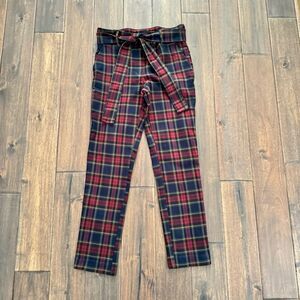 Jules & Leopold Plaid Stretch Tie Belted Skinny Pants S
